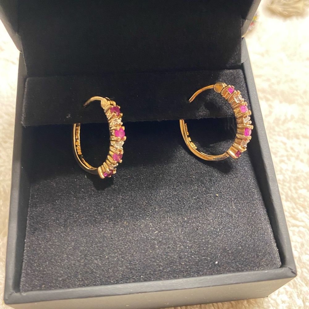 18kt gold plated and simulated ruby and diamond earrings